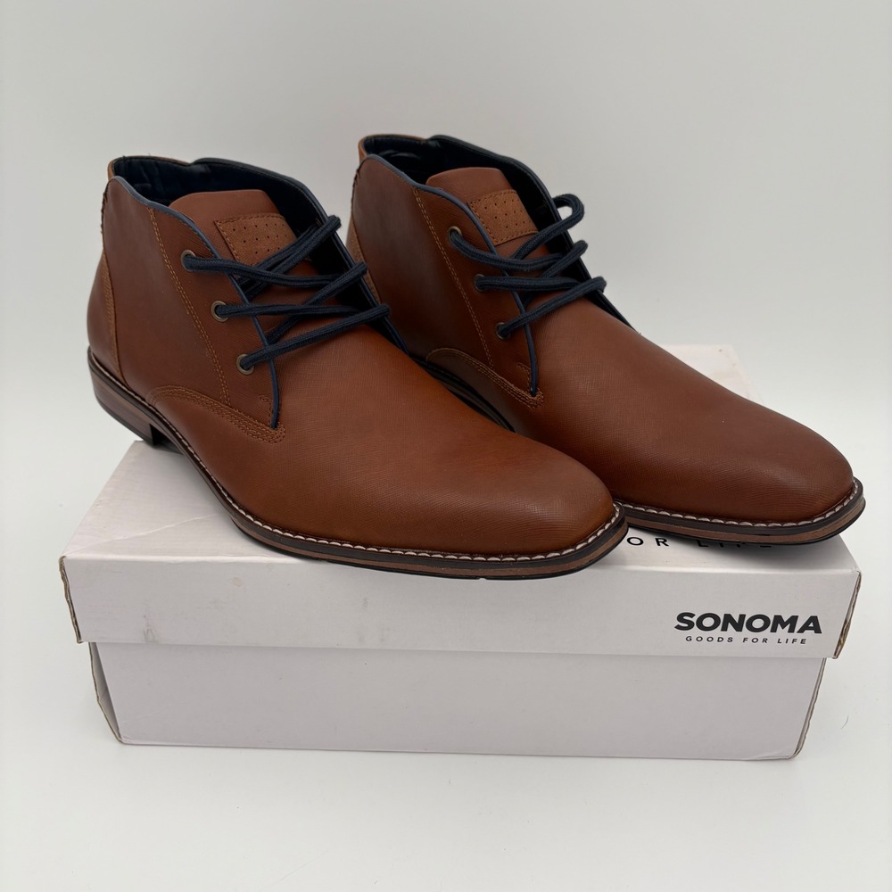 SONOMA Mens Brown Faux Leather‎ Chukka Boots Lace Up Ankle Boots Size 13